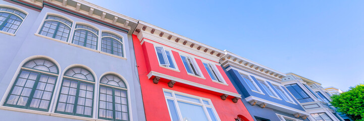 Buildings in a low angle view with ornate trims at San Francisco bay area in California