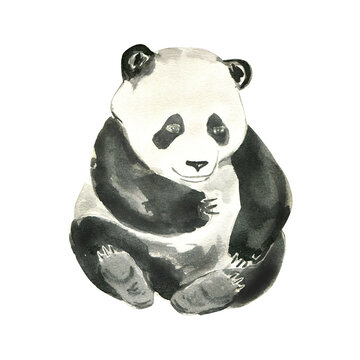 Watercolor sitting panda