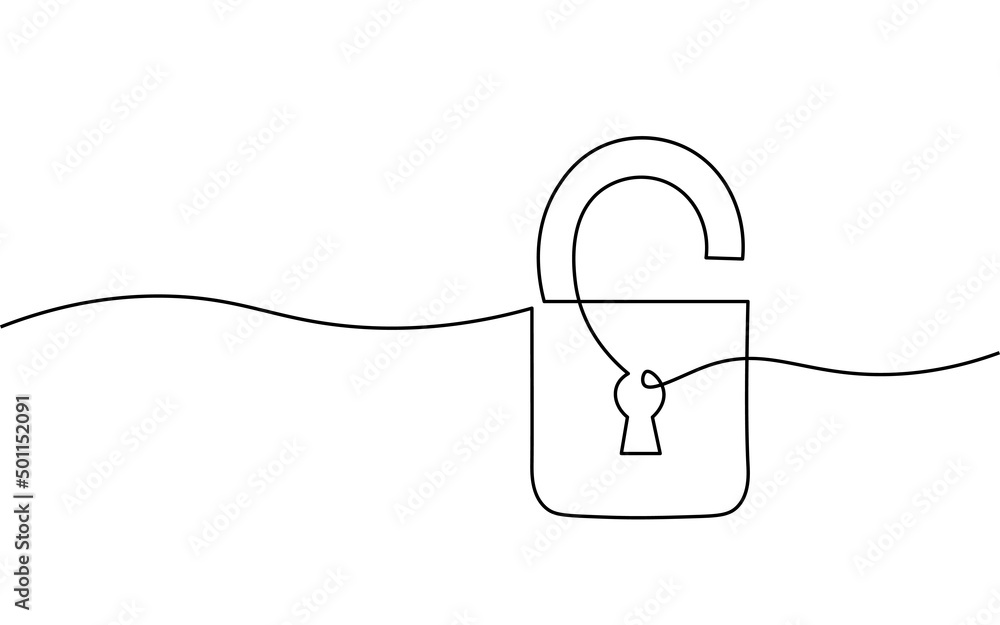 Aufkleber cyber safety padlock one line art. continuous line internet security lock information privacy networ