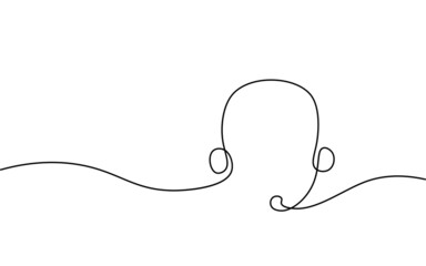 Continuous line headphone. Wire set one line call telephone hotline support service. Business assistance answer internet message vector illustration