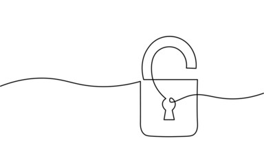 Cyber safety padlock one line art. Continuous line internet security lock information privacy network business concept vector illustration - obrazy, fototapety, plakaty