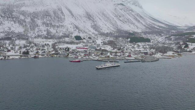 Aerial view of Kafjord town in Troms og Finnmark County, Norway