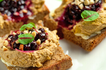 homemade meat pate on toasted crusty bread.