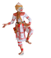 People wear white monkey warrior costumes, characters in Thai literature. isolate on white background 