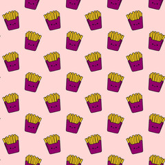 French fries vector seamless pattern, cute pack with french fries background