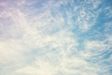 High clouds in the summer sky. Sky background. Meteorological observations of the sky.