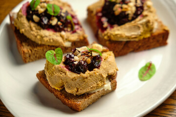homemade meat pate on toasted crusty bread.
