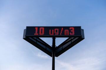 LCD panel of the weather station displaying the dust concentration in the area