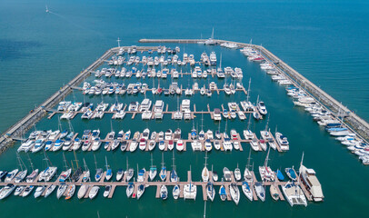 Marine port for yacht, motorboat, sailboat parking service and moorings for luxury and wealthy...
