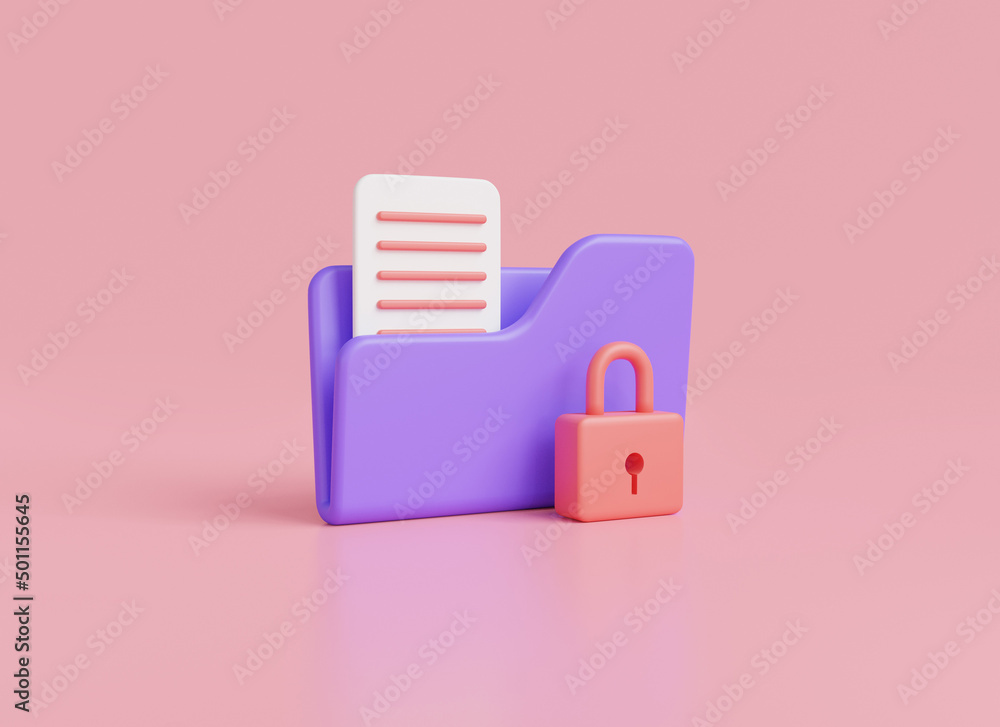 Poster folder icon with lock and paper document isolated on pink background.modern private folder,safe conf