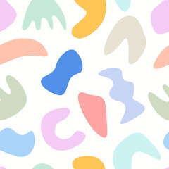 Modern abstract shapes seamless pattern. 90s nostalgic vector background. Hand drawn fluid objects colorful illustration. Trendy print for fabric, paper, stationery