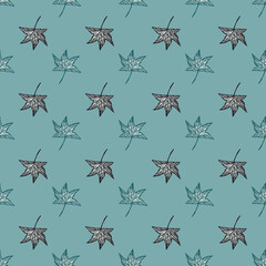 Engraved tree leaves seamless pattern. Vintage background botanical with foliage in hand drawn style.