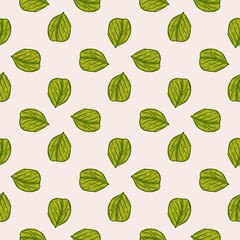 Seamless pattern engraved tree leaves. Vintage background botanical with foliage in hand drawn style.