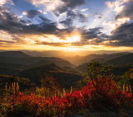 Scenic autumn landscape, Morning light, Blue Ridge Mountains, North Carolina
