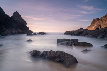 sunset in the beach of Laga, basque country