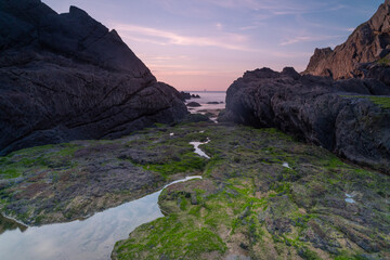 sunset in the beach of Laga, basque country