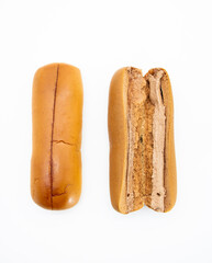 bread with chocolate isolated on white background