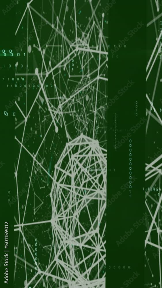 Poster animation of data processing and shapes on black background