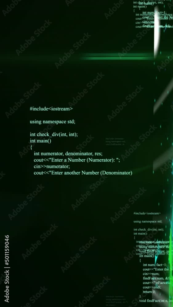 Poster animation of data processing and shapes on black background