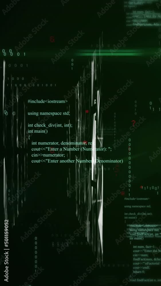 Poster animation of data processing and shapes on black background