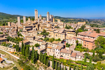 Fototapeta na wymiar Aerial view of San Gimignano, UNESCO world heritage in Tuscany, Italy