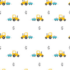 Seamless pattern with building equipment. Kids print. Vector hand drawn illustration.