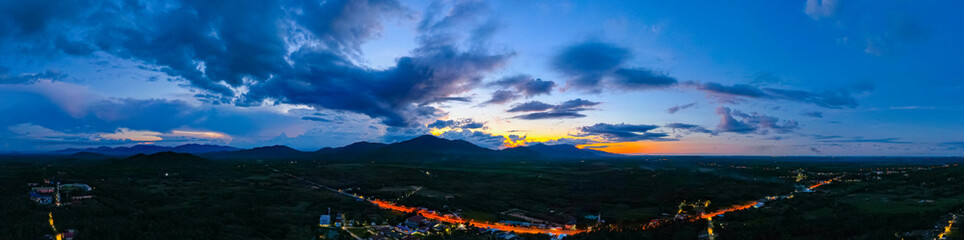  Panorama sky and cloud white and orange clouds, Beautiful sunset sky for Nature backgrounds of landscape panoramic photo 