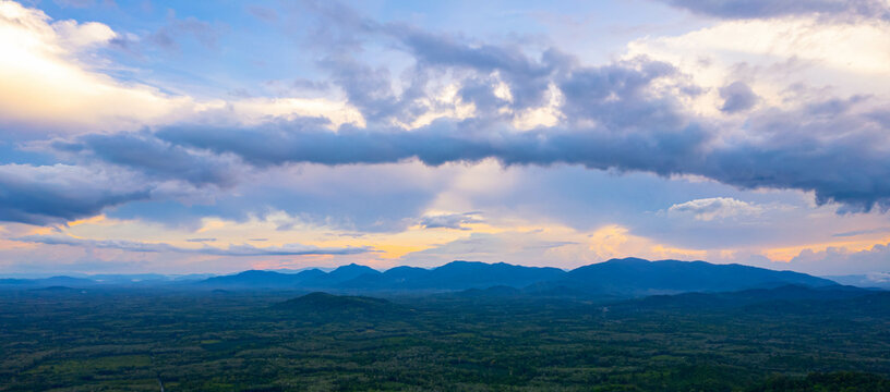  Panorama sky and cloud white and orange clouds, Beautiful sunset sky for Nature backgrounds of landscape panoramic photo 