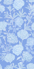 Fototapeta premium seamless pattern with delicate light airy blue lush peonies. Loved by all flowers of peonies in a new reading in heavenly gentle pastel tones. Beautiful elegant design for fabric