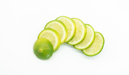 green round slice Lemons isolated on white background