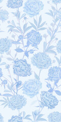 seamless pattern with delicate light airy blue lush peonies. Loved by all flowers of peonies in a new reading in heavenly gentle pastel tones. Beautiful elegant design for fabric