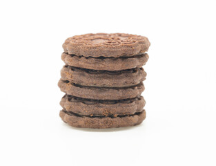 chocolate color biscuit isolated on white background, selective focus