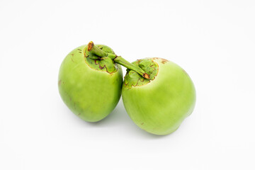 fresh two green coconut isolate on white background, top view