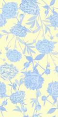 seamless pattern with delicate light airy blue lush peonies. Loved by all flowers of peonies in a new reading in heavenly gentle pastel tones. Beautiful elegant design for fabric