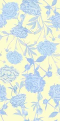 Selbstklebende Fototapeten seamless pattern with delicate light airy blue lush peonies. Loved by all flowers of peonies in a new reading in heavenly gentle pastel tones. Beautiful elegant design for fabric © ana_koto