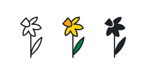 Yellow daffodil icon. Spring flowers isolated vector icon