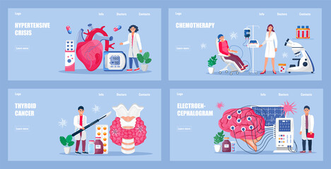 Cardiologist concept vector for medical homepages, websites. Endocrinologist, thyroid cancer. Chemotherapy, chemo procedure and oncologist illustration.