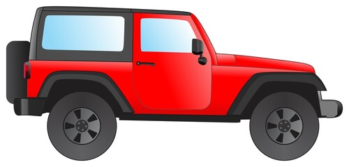 red suv vehicle vector drawing on isolated white background off road desert city driving concept side view object icon sign logo flat design wash buy rent a car business cartoon wagon four wheel  - obrazy, fototapety, plakaty
