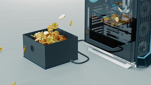 Cryptocurrency Mining Concept, Graphics Card and Pc, Bitcoin growth. 3d rendering
