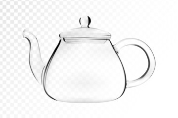 Realistic teapot or tea pot. Empty glass teapot