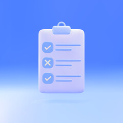 3d Assignment icon. Clipboard, checklist, document symbol. Vector illustration.