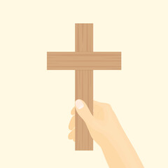 hand holds christian cross- vector illustration