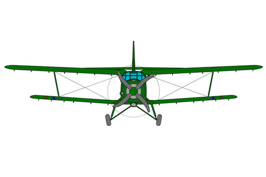 Vista frontal de avi&oacute;n de transporte biplano