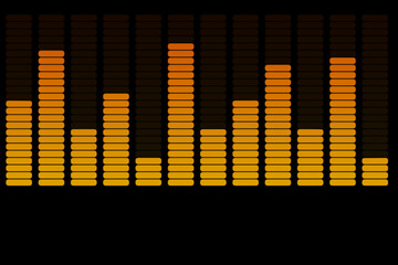 Orange musical graphic equalizer on a black background for overlaying on your photos.