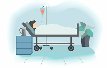 Patient Admit In Hospital And Getting Rest For Good Health Cartoon Art - Vector