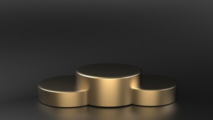  golden podium Black background dark luxurious golden element 3d render product display set