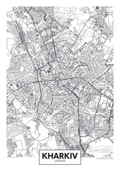 City map Kharkiv, travel vector poster design