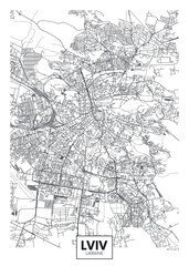City map Lviv, travel vector poster design