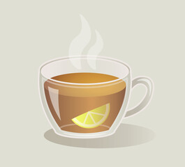 Black tea with lemon in a transparent cup. The perfect breakfast.