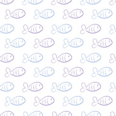 Vector fishes doodles seamless pattern.. Cute hand drawn illustration. Perfect for textile print, baby shower, kids bedroom decor, birthday party, packaging design, wrapping paper